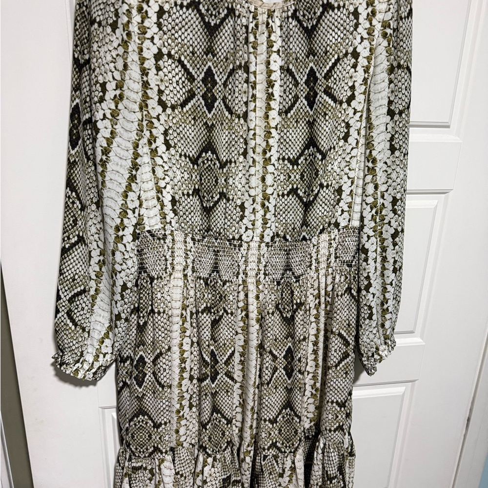 J. Crew Cream and Black Snake Print Long Sleeve Dress - Picture 7 of 8
